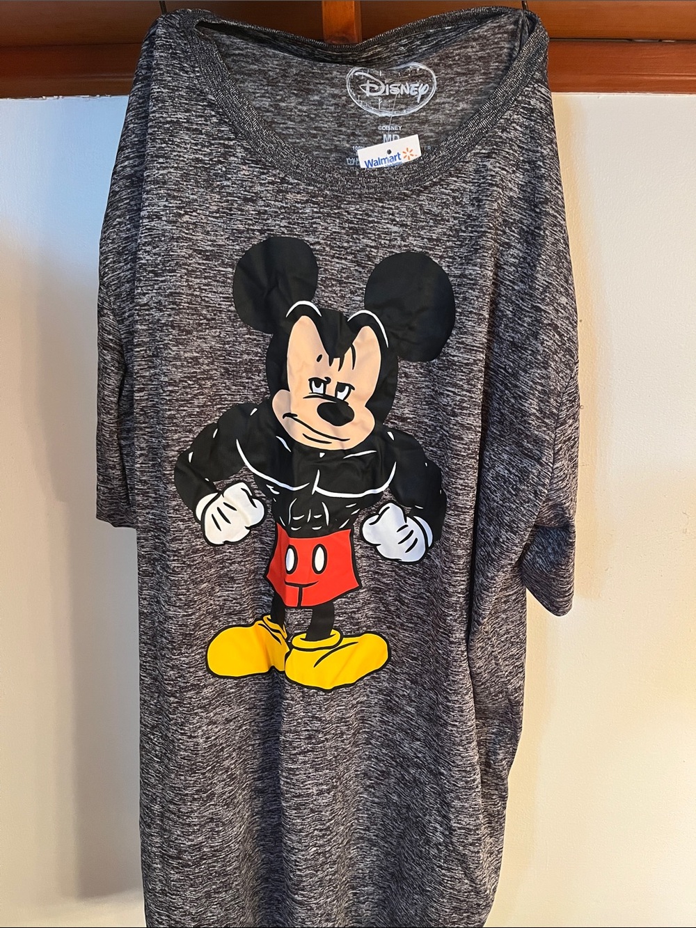 Disney Men's Heather Gray Mickey Mouse Graphic Tee with Red & Yellow Accents
